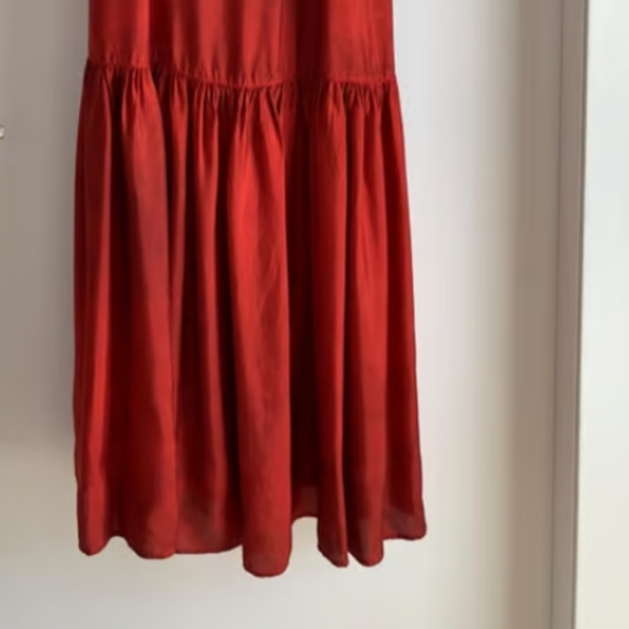 Nwot Una Wang ITALY drop waist scarlet silky viscose Chili red dress S - Picture 4 of 5